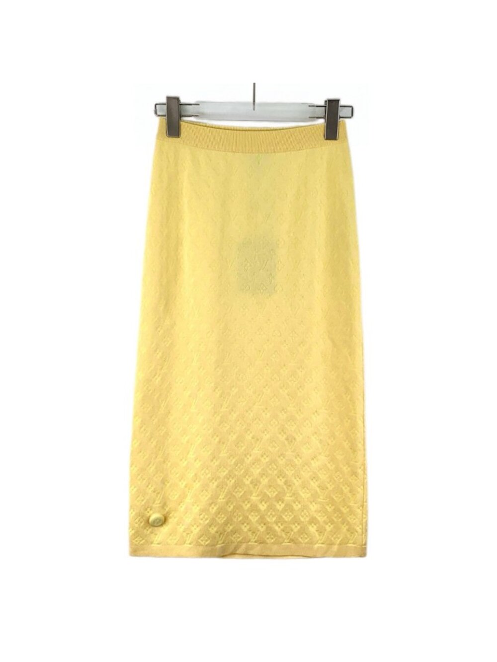 Louis Vuitton 2024 Yellow Logo Jacquard Silk Knit Midi Skirt